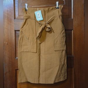 NWT *FLAWED* Tulip B, Paperbag Waist Pencil Skirt with Tie/Belt - Brown/Tan